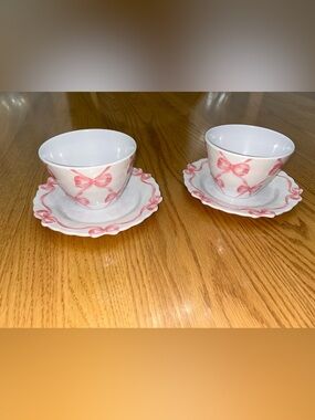 The Spring Shop White Bowl & Saucer Pair with Pink Bow Motif